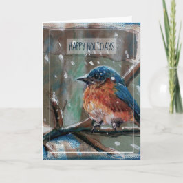 Cartão Winter Eastern BlueBird Painting Happy Holidays Ca
