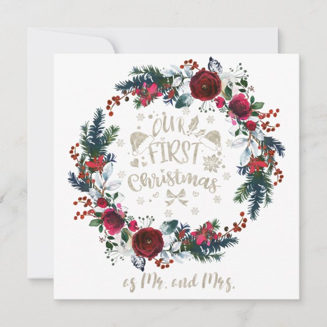 Cartão Winter Floral Nosso Natal De 1rua Como Sr. e Sra. (Frente)