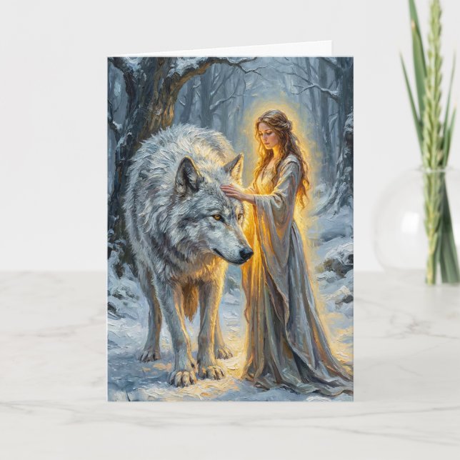 Cartão Winter Goddess & White Wolf (Frente)