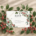 Cartão Winter Red Berries Christmas Greenerse RSVP<br><div class="desc">Apresentando uma delicada estrutura geométrica dourada cercando uma coroa aquosa enfeitada com frutas vermelhas do inverno vibrantes, e verde, esta design combina encanto sazonal com elegância de eterno. A serif clássica e a tipografia vermelha festiva criam um equilíbrio perfeito entre sofisticação e alegria de férias, fazer ideal para casamentos temáticos...</div>