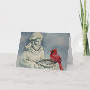 Cartão Winter Red Cardinal Bird St Francis Watercolor Art