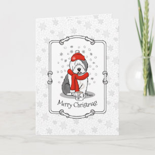 Cartão Winter (Red) Old English Sheepdog (Gray 1) Cute