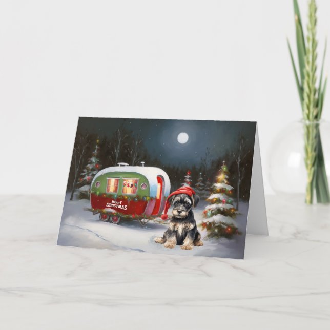 Cartão Winter Schnauzer Caravan Christmas Adventure (Frente)