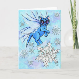 Cartão Winter Snowflake Fairy Cat Fantasy Art Card