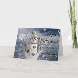 Cartão Winter Snowman Grey White Merry Christmas Folded