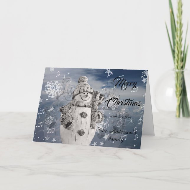 Cartão Winter Snowman Grey White Merry Christmas Folded (Frente)
