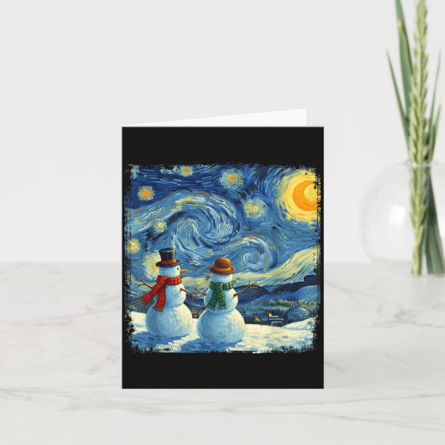 Cartão Winter Snowman Van Gogh Starry Night Christmas  (Frente)