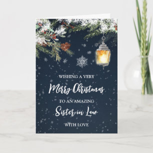 Cartão Winter Snowy Night Sister em Lei Feliz Natal