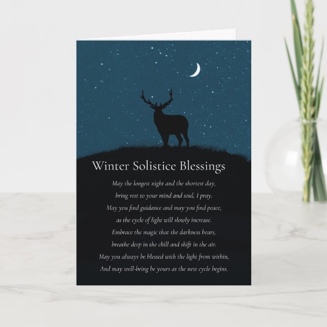Cartão Winter Solstice Blessings Elk Stars Poem (Frente)