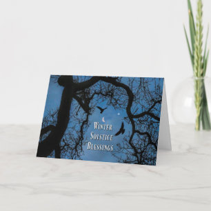 Cartão Winter Solstice Blessings Raven Moon and Oak Tree