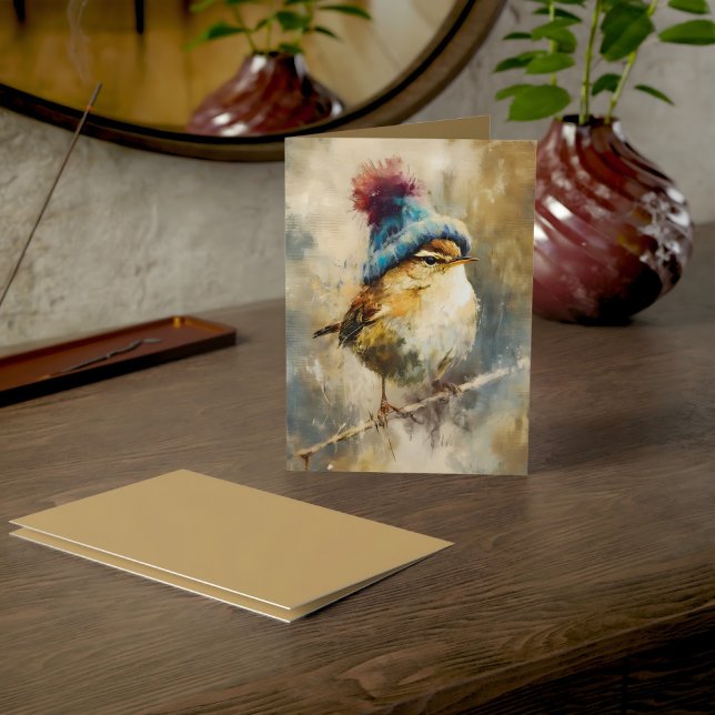 Cartão Winter Songbird in Knit Hat | Fawn Greeting (Criador carregado)
