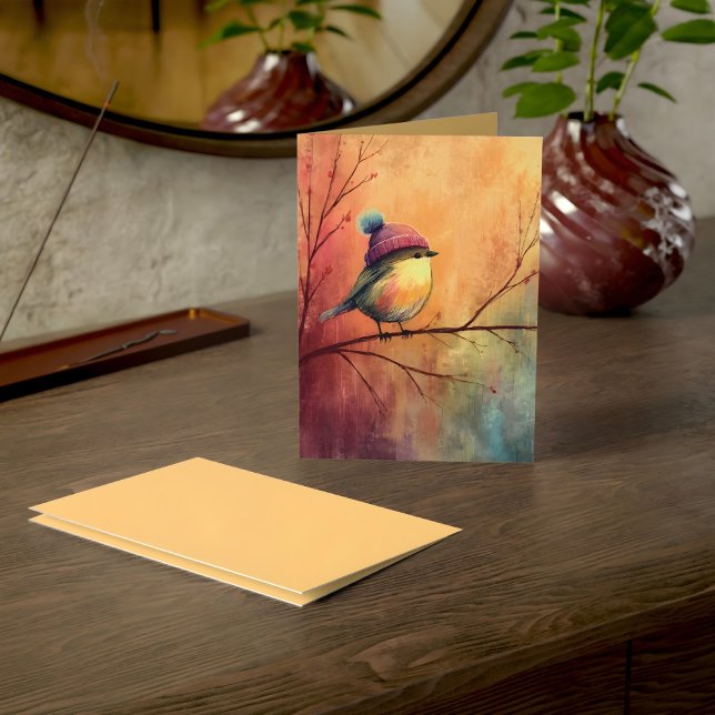 Cartão Winter Songbird in Knit Hat | Marzipan Greeting (Criador carregado)