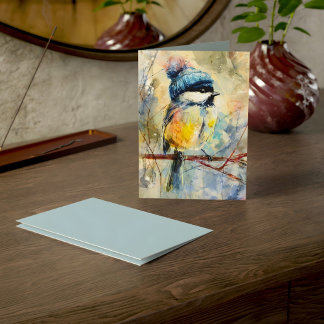 Cartão Winter Songbird in Knit Hat | Powder Ash Greeting