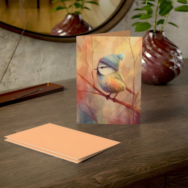 Cartão Winter Songbird in Knit Hat | Wax Flower Greeting (Criador carregado)