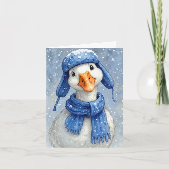 Cartão Winter White Goose With Blue Scarf (Frente)