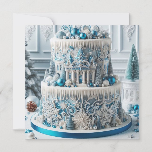 CARTÃO WINTER WONDERLAND BLUE & WHITE BIRTHDAY (Frente)