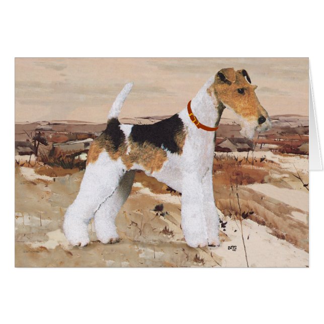 Cartão Wire Fox Terrier Autumn (Frente Horizontal)