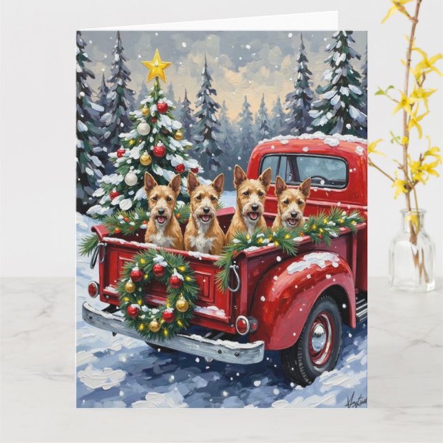 Cartão Wire Fox Terrier Christmas Red Truck Holiday Gift (Flor Amarela)