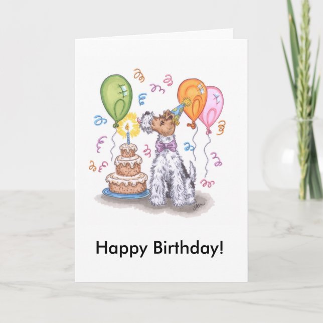 Cartão Wire fox terrier Happy Birthday Card w/ Envelope (Frente)