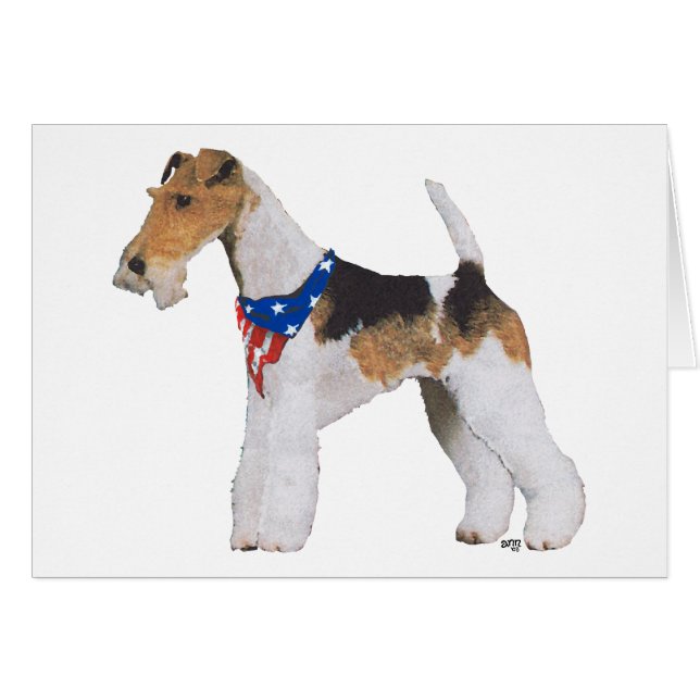 Cartão Wire Fox Terrier Patriótico (Frente Horizontal)