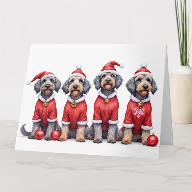 Cartão Wirehaired Pointing Griffon Christmas Dress Santa  (Frente)