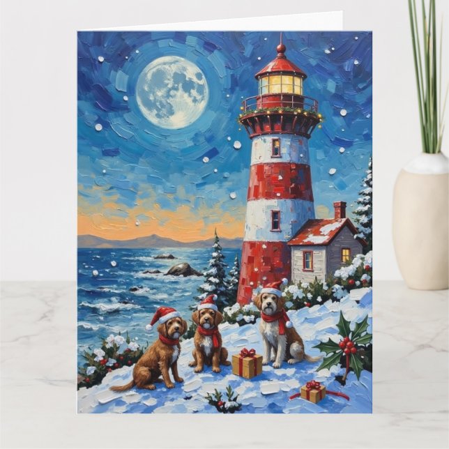 Cartão Wirehaired Pointing Griffon Christmas Lighthouse (Frente)