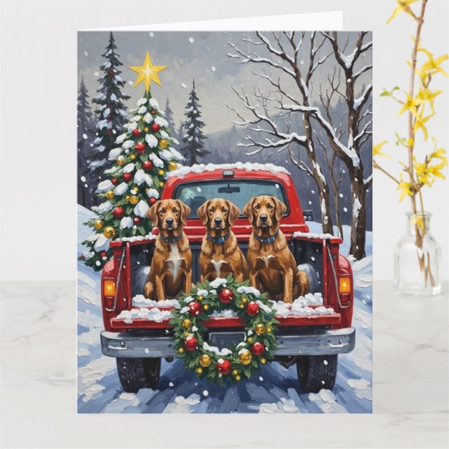 Cartão Wirehaired Pointing Griffon Christmas Red Truck (Flor Amarela)