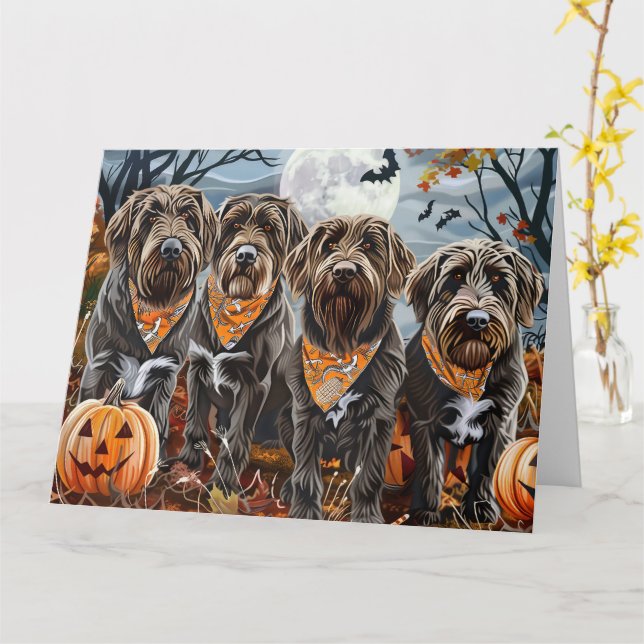 Cartão Wirehaired Pointing Griffon Halloween Spooky (Flor Amarela)