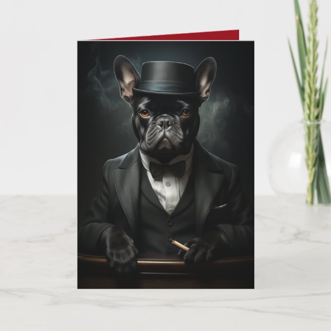 Cartão Wise Gentleman Bulldog em Tux, Cães Engraçados (Frente)