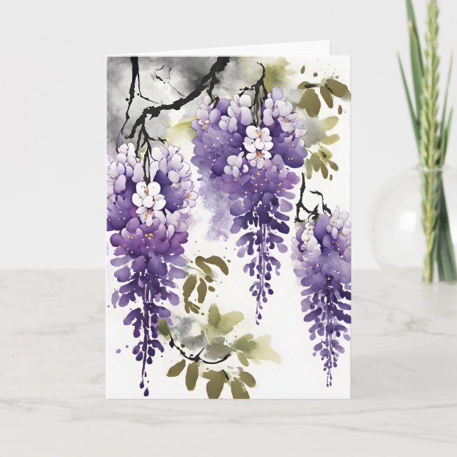 Cartão Wisteria - Flores aquarela (Frente)