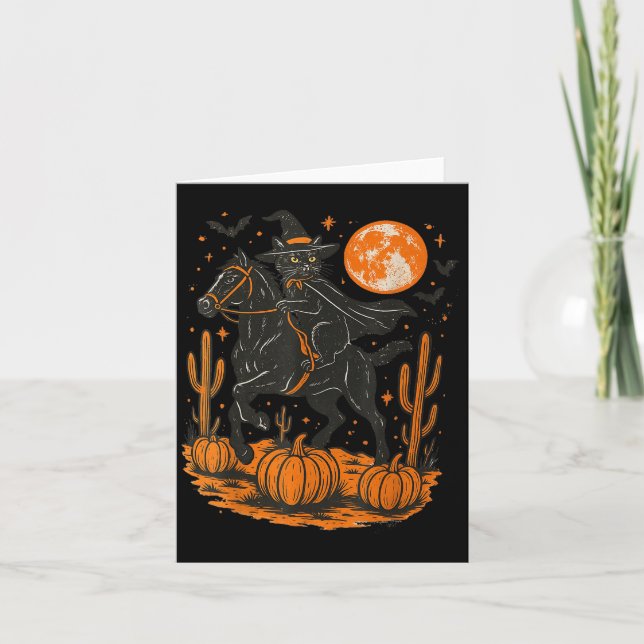 Cartão Witch Black Cat Riding Horse Halloween Pumpkin Moo (Frente)