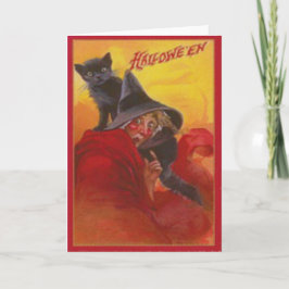 Cartão Witch Black Cat Vintage Halloween