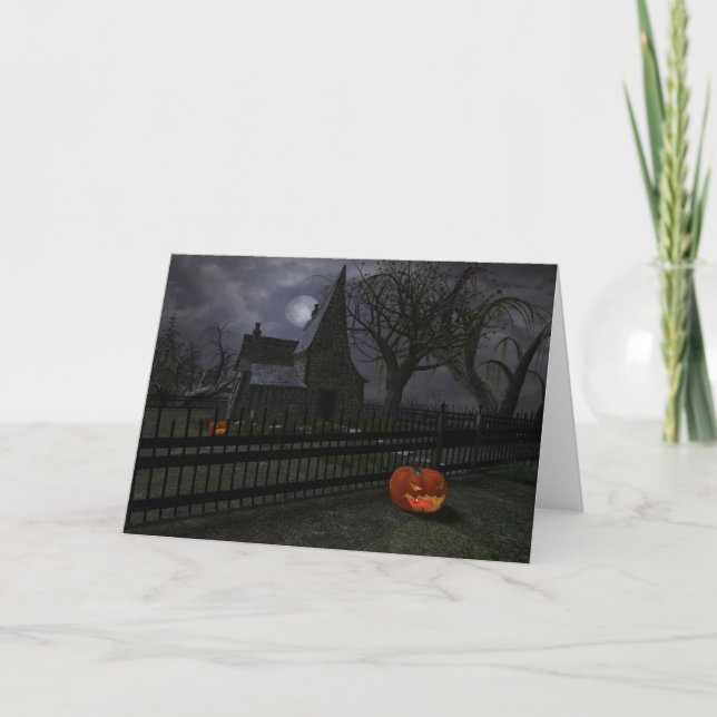 Cartão Witch Cottage with Pumpkin Lantern (Frente)