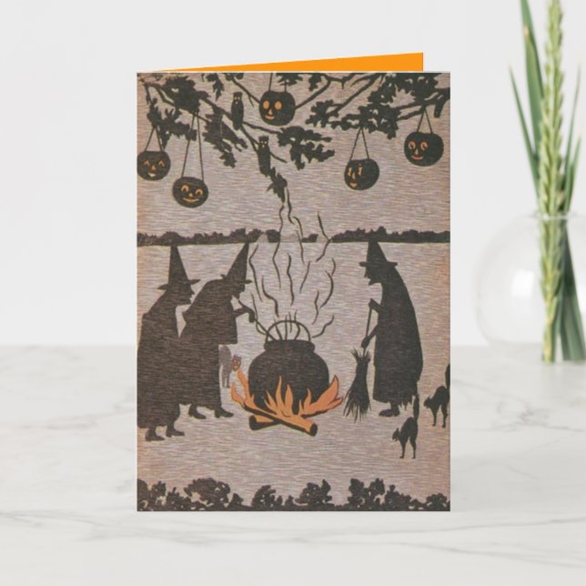 Cartão Witch Jack O' Lantern Cauldron Owl (Frente)