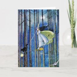 Cartão Witch on Her Broom Stick