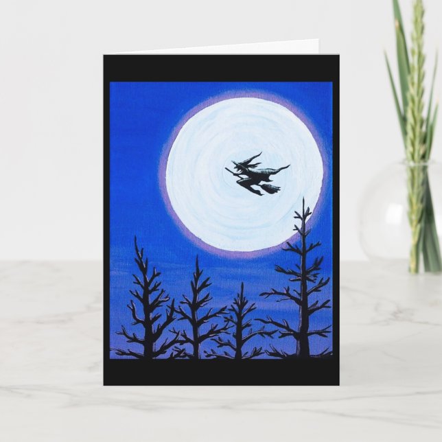 Cartão Witch over the Moon Halloween Greeting Card (Frente)