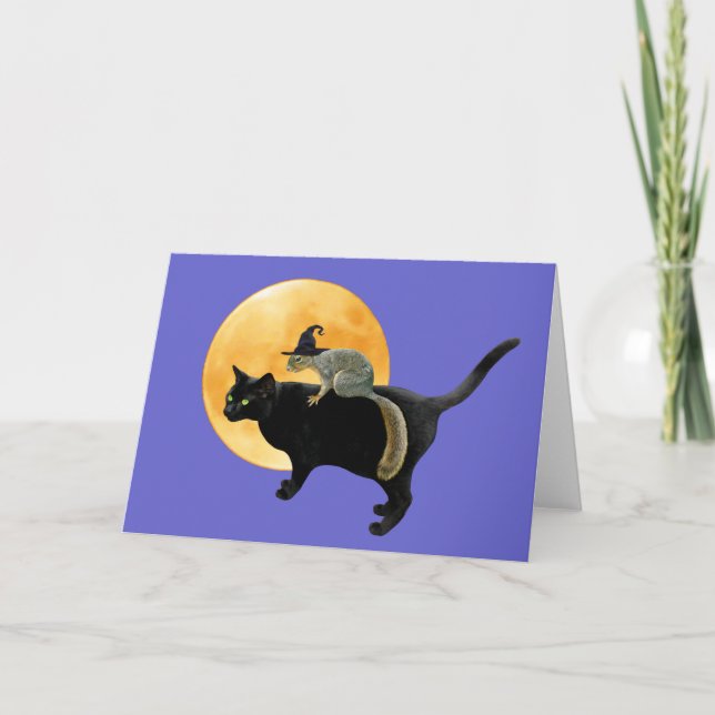 Cartão Witch Squirrel on Cat Card (Frente)