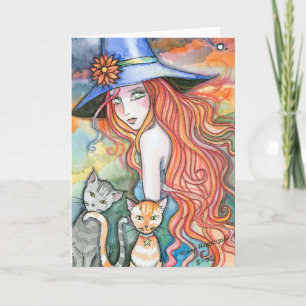 Cartão Witchy Eve  Witch Cat Halloween Card Notecard