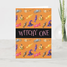 Cartão "Witchy One" - Padrão Laranja do Dia das Bruxas