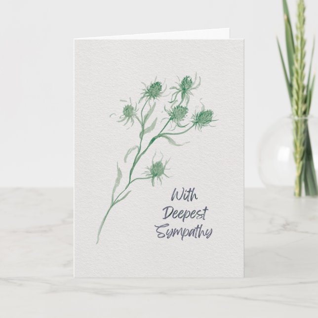 Cartão With Deepest Sympathy – Green Thistle Watercolor (Frente)