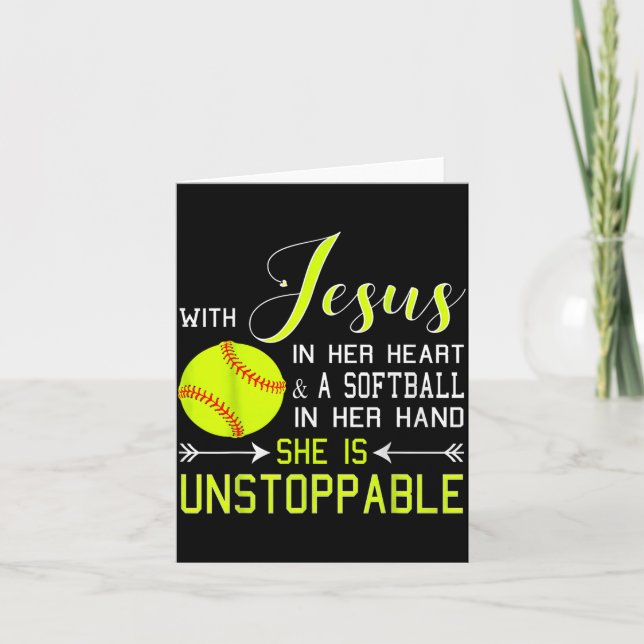 Cartão With Jesus In Her Heart And A Softball She Is Unst (Frente)