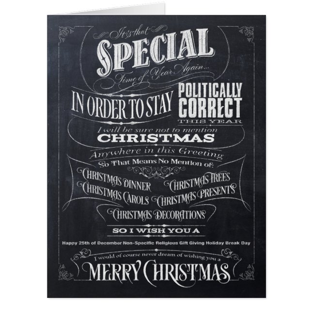 Cartão Woke Politicamente Correto Chalkboard Christmas -  (Frente)