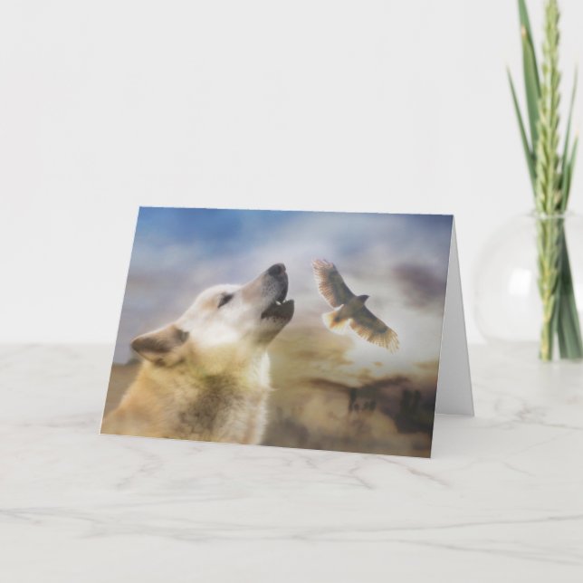 Cartão Wolf and Hawk Birthday Timeless Spirit (Frente)