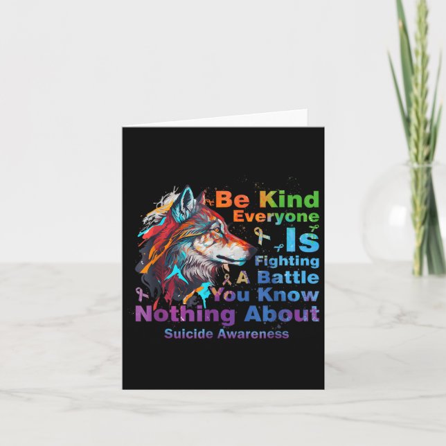Cartão Wolf Be Kind Suicide Awareness Mental Health Suprt (Frente)
