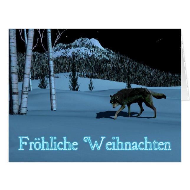 Cartão Wolf de inverno - Fröhliche Weihnachten (Frente horizontal)