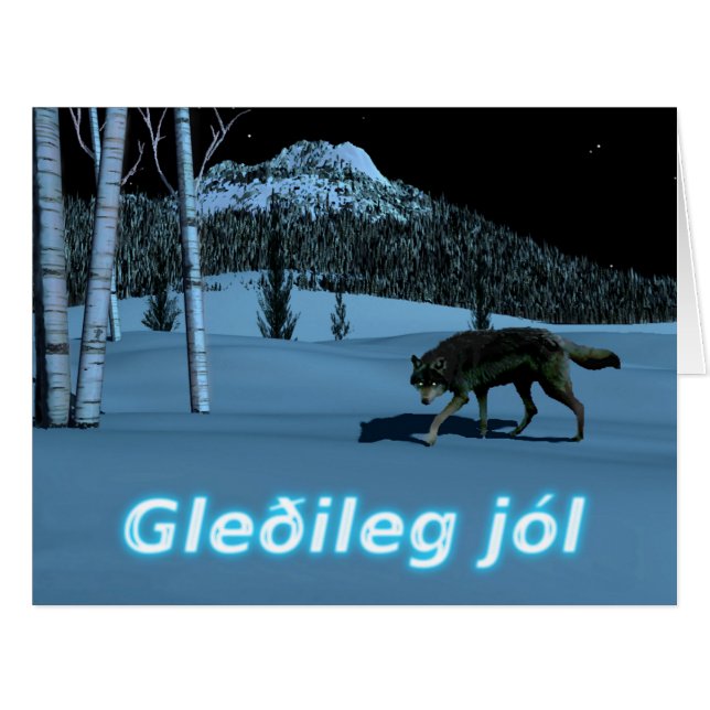 Cartão Wolf de inverno - Gleðileg Jól (Frente horizontal)