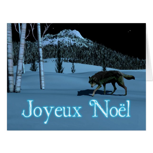 Cartão Wolf de inverno - Joyeux Noё l (Frente horizontal)
