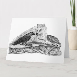 Cartão Wolf e Raven design preto e branco