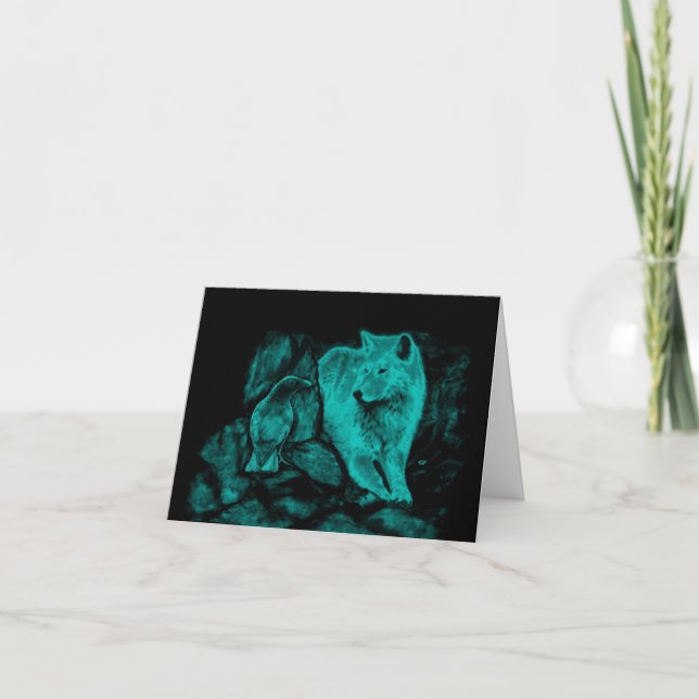 Cartão Wolf e Raven na Noite (Frente)
