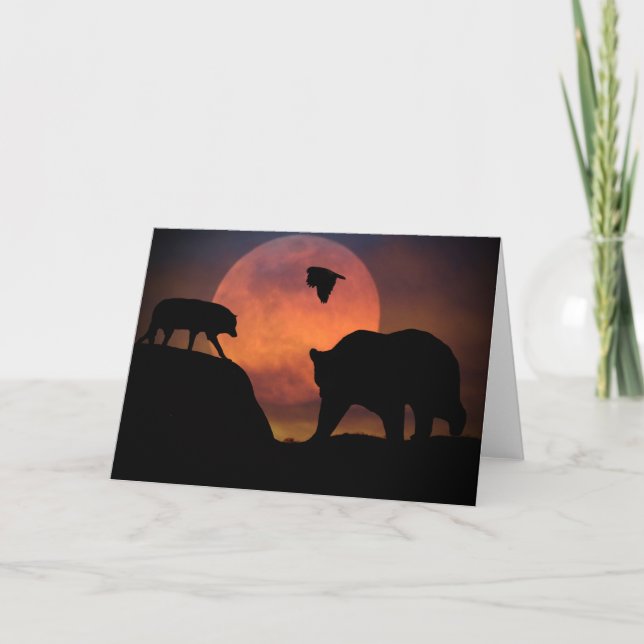 Cartão wolf, Hawk and Bear Blank Southwestern Note Card (Frente)